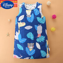 迪士尼（Disney）轻奢新品0-12岁背心睡袋宝宝睡袋纯棉秋冬季厚款中大儿童防踢被神器婴儿背心式空 深蓝动物(前夹棉后无棉) 0-2岁(衣长70cm)
