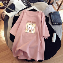 孕妇短袖T恤孕妇装夏装时尚纯棉宽松中长款潮妈打底衫上衣GK1 短袖白色[黄底饮料牛] M