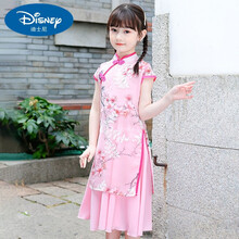 ℘ 迪士尼官方旗舰ℑ2021新款女童汉服连衣裙儿童夏装改良旗袍夏季中国风儿童大摆旗袍6-15岁女孩子 藕色 150