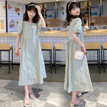 敏潮格伦孕妇夏装连衣裙时尚宽松刺绣开扣哺乳连衣裙大码孕妇裙子夏季长裙 花色 M