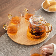 佳德美高硼硅玻璃茶具套装防腐竹木茶盘茶托办公家居泡养生花茶过滤玻璃茶壶条纹款（安全包装）