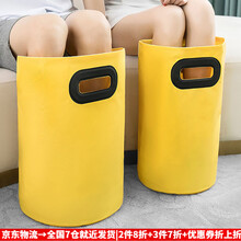 居家泡脚器袋可折叠足浴桶过膝深水桶洗脚桶盆户外旅行便携随处可带保温手提袋子男女生泡脚节省空间泡脚袋 蓝色 深桶小号(可泡小腿可折叠)