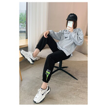 惠欣晨 孕妇春秋大码款时尚潮妈外穿宽松运动束脚阔腿休闲显瘦秋冬孕妇托腹裤 黑色 L-体重110-125斤