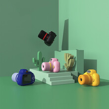 迪士尼商场同款 新款迷你卡通可拍照小单反儿童相机数码运动相机玩具 粉色+16G内存卡