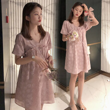 郁彼 孕妇装夏装孕妇裙夏季夏天外穿孕妇连衣裙宽松大码孕妇裙子孕妈装 粉红色 M
