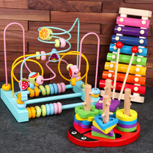 绕珠宝宝早教力积木婴幼儿童玩具串绕珠1-2一岁半3男女孩动脑 三线水果绕珠+甲壳虫套柱+琴