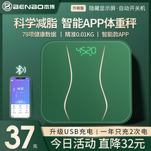 【闪电发货】德国本博（BENBO）电子秤体重秤体脂秤人体称重家用精准减肥成人体重男女APP健康秤蓝牙 【体脂秤】USB充电+智能APP+科学减脂+暗夜绿