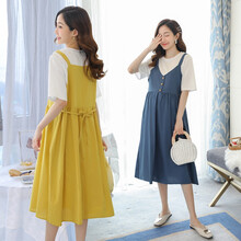 小兀 孕妇装夏装孕妇裙夏季夏天外穿孕妇连衣裙宽松大码孕妇裙子孕妈装 藍色 M