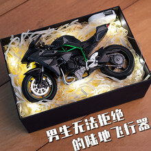 网红机车摩托车模型合金仿真玩具生日七夕情人节礼物摆件男生儿童 川崎H2R黑+中号防尘罩25x15x15