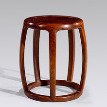 知府红木家具缅甸花梨（学名：大果紫檀）纯实木新中式水墨丹青系列圆鼓凳鼓墩绣墩矮凳 原木色椅面