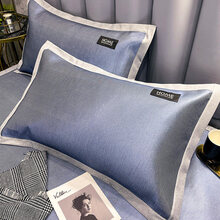 冰丝枕套一对 冰丝枕头套一对装网红款家用夏季儿童枕芯内胆套夏天双人枕套整套冰丝枕头套一对装网红款夏季 L仲夏蓝-冰丝枕套(一对装) 48cmX74cm
