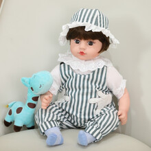 仿真婴儿洋娃娃会说话唱歌的智能软胶陪睡眠公仔玩偶大号感应可爱布娃娃儿童女孩公主玩具礼物 277蓝色条纹 礼盒+小鹿+对话+学舌普通版+换装衣服