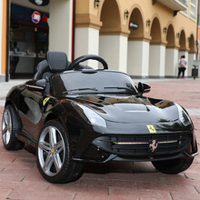 迪士尼新品法拉利儿童电动车四轮可坐人男孩子瑶瑶车宝宝玩具跑车遥控小汽车 烤漆黑色双驱+遥控+摇摆+皮座椅 安全锂电