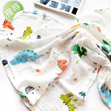 同款初新生儿童棉纱布包巾单层薄款浴巾宝宝1层产房包巾襁褓盖巾 竹纤维霸王龙1层 70x70cm