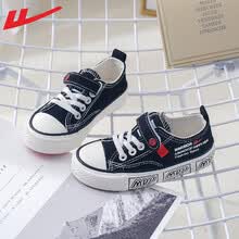 回力Warrior 新品儿童帆布鞋低帮潮鞋百搭魔术贴板鞋 黑色 24