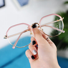 RNRN 网红大框近视眼镜女韩版有度数可配显瘦防蓝光网上配素颜眼镜框架男 金粉色 定制非球1.56防蓝光+防辐射