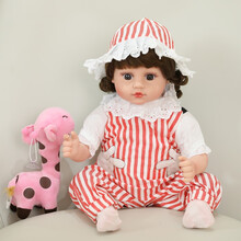 仿真婴儿洋娃娃会说话唱歌的智能软胶陪睡眠公仔玩偶大号感应可爱布娃娃儿童女孩公主玩具礼物 277粉色条纹 礼盒+小鹿+感应款充电版+换装衣服