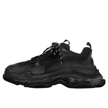 Balenciaga/巴黎世家 黑色小牛皮小羊皮和网眼 TRIPLE S透明鞋底男士运动鞋 黑色系 欧码43