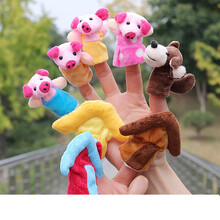 手指偶 新款10款小动物指偶毛绒玩具手指玩偶兔子儿童讲故事手指套 小猪盖房子(4猪1狼3房子)