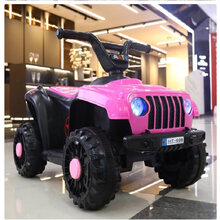 迪士尼新品儿童电动车四轮越野沙滩车男女宝宝玩具可坐人小孩四轮带遥控童车 粉色+超耐电+早教USB音乐彩灯+遥控