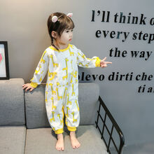 【Evich】儿童连体衣春秋薄款婴儿纯棉睡袋01-2-3岁夏季男女宝宝空调服睡衣 黄色长颈鹿(按扣款) 100码(建议3-5周岁 偏大)