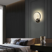 爱晖 全铜黑擦金壁灯个性圆形艺术led过道灯走廊楼梯灯工业墙壁灯具创意客厅卧室床头灯饰 圆形壁灯25*20*5cm 单色暖光
