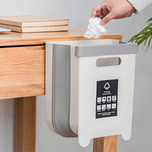 日本IRIS/爱丽思可壁挂可折叠可立柜门多功能垃圾桶厨房卧室客厅书房橱柜门办公室车内悬挂免打孔纸篓 大号1个 白灰+垃圾袋100只【含固定条】