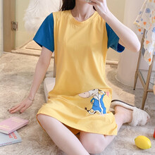 七采雏菊 夏季孕妇睡裙纯棉短袖哺乳喂奶衣大码孕妇装产后月子服夏季薄款睡裙女大码卡通 54001黄色纯棉睡裙 M码（80-110斤内合适）