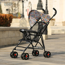 宝宝能坐能躺轻便小推车婴儿推车儿童简易折叠超轻便携式宝宝小四轮手推车 糖果色【半棚】【只能坐】