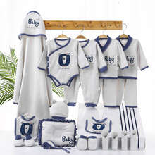 班杰威尔（Banjvall）新生儿礼盒纯棉婴儿衣服四季套装刚出生初生宝宝满月礼物用品大全 四季熊蓝 新生儿(0-6个月)