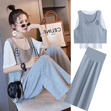 凯琳卡洛儿 孕妇装套装夏季夏款孕妇套装孕妇三件套外出外穿宽松大码孕妈装 灰色三件套 M