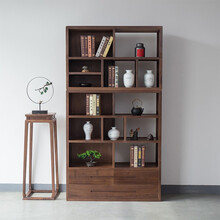 恋窝 博古架 胡桃木新中式实木书柜 现代中式禅意书房仿古书柜博古架储物柜多宝阁 书房中国风家具定制 材质尺寸定制补差价