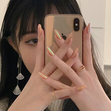 热门美甲贴片假指甲指甲贴片可拆卸甲片成品穿戴甲长款学生定制 极光粉橘【网红热款】 24贴胶+胶水+砂条+清洁片+卸甲棒