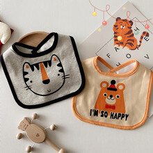 薄款春夏围嘴宝宝防水围兜新生婴儿纯棉防吐奶口水巾可爱潮童0-3t 开心老虎 (防水款)