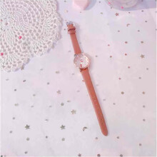 儿童手表女孩中小学生韩版可爱少女指针式卡通电子石英表 咖带