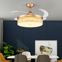 明奢轻奢电风扇灯吊扇灯大风力餐厅饭厅灯带电扇隐形风扇灯现代简约led灯具北欧客厅卧室灯扇一体风扇吊灯 轻奢金42寸变频-4叶-LED变光-带遥控