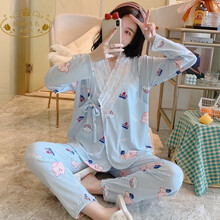 睡栖月子服夏季薄款女士v领印花产后哺乳睡衣春秋卡通风宽松家居服 和服冰淇淋 M【建议85-105斤穿】