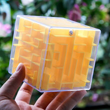 3d立体滚珠魔方 早教专注力弹珠青少年魔方方块迷宫小学生3d立体滚珠旋转球球玩具 黄色实色【耐摔】9点5*9点5 底座