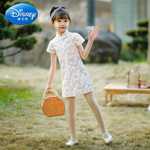 迪士尼 女童中国风薄款改良古风国潮旗袍演出服儿童洋气宝宝唐装连衣裙夏抖音网红同款 小邹菊 120