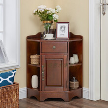 三角柜墙角柜美式实木角柜客厅花架欧式储物柜餐厅置物柜转角 胡桃色 460*460*780 整装