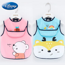 迪士尼（Disney）宝宝吃饭围兜 防水婴儿儿童罩衣男女围嘴口水巾夏季无袖免洗围裙 仰望熊【粉色】+自信鹿【蓝色】 大码【3-5岁】