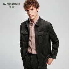 By Creations柏品灯芯绒休闲外套男商务百搭翻领拉链上衣时尚纯色简约夹克衫 墨绿色 S