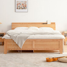 汇明创家北欧全实木床白蜡木原木色主卧1.5/1.8米床现代简约大容量箱体储物床高档民宿网红卧室双人床 床头柜 1500mm*2000mm【原木色】