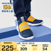 Skechers斯凯奇童鞋 春夏新款男童轻便休闲鞋 时尚撞色舒适一脚蹬休闲鞋660080L 海军蓝色/黄色/NVYL 28.5