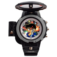 名侦探柯南手表儿童夜光柯南录音手表激光灯录音红外线男孩手表女孩运动款石英表柯南手表可发射激光 灰色