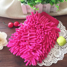 MZQZ洗车手套双面擦车手套雪尼尔珊瑚绒加厚汽车手套抹布除尘清洁工具 (两只装).玫红色