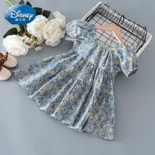 支持鴻星尔克迪士尼品牌旗舰高端女童连衣裙夏款儿童洋气碎花裙子女宝宝棉裙女孩公主裙小童夏装旗舰官方 蓝色 80cm