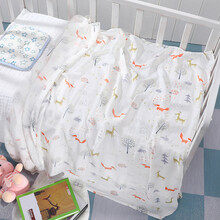 新生婴儿竹棉包被初生柔软亲肤夏季薄款宝宝吸水浴巾纯棉抱被 森林小动物竹棉纱布110*120 双层竹棉凉爽舒适 110x120cm