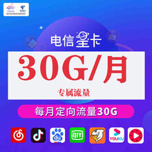 中国电信 电信流量卡上网卡 不限速定向 归属地可选纯 电信卡19元大流量卡 自选号码 30G/月专属流量首页享20元体验金专属app免流