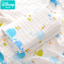 迪士尼（Disney）儿童浴l巾婴儿新生超软全棉纱布吸水洗澡专用宝宝纯棉盖毯夏季薄款 蓝鲸鱼-110*110cm/4层【婴儿通用 送方巾